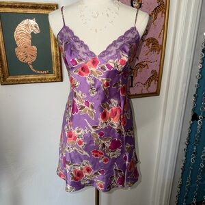 Floral Purple Satin Slip Dress